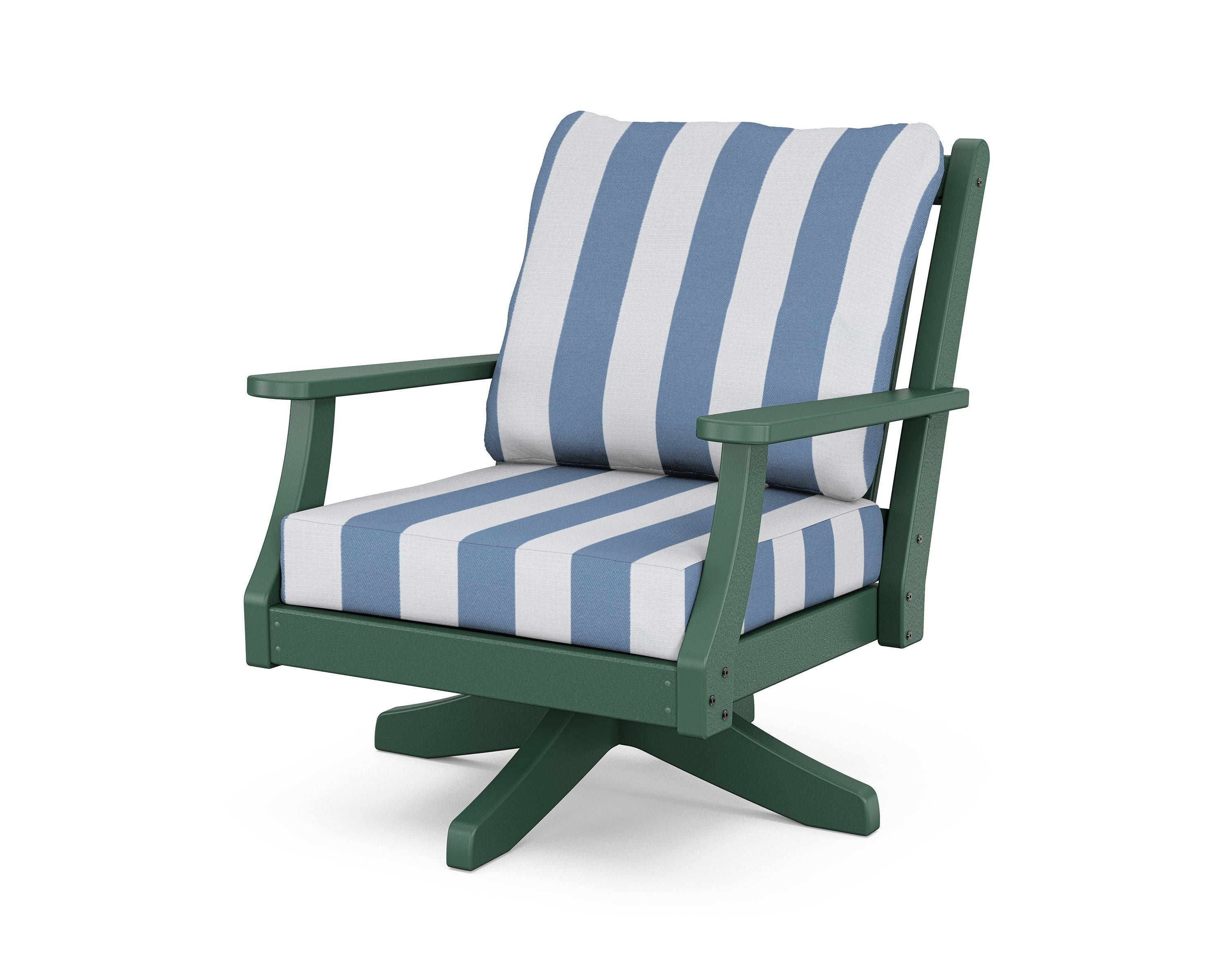 Country Living Wovendale Deep Seating Swivel Chair in Green / Cabana Stripe Sky Blue