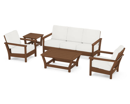 POLYWOOD® Harbour 5-Piece Deep Seating Set in Teak / Natural Linen