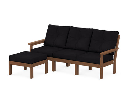 POLYWOOD® Vineyard 4-Piece Sectional with Ottoman in Teak / Midnight Linen