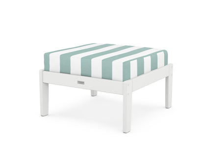 Country Living Cottage Deep Seating Ottoman in White / Cabana Stripe Glacier Spa
