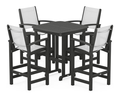 POLYWOOD® Coastal 5-Piece Bar Set in Black / White Sling