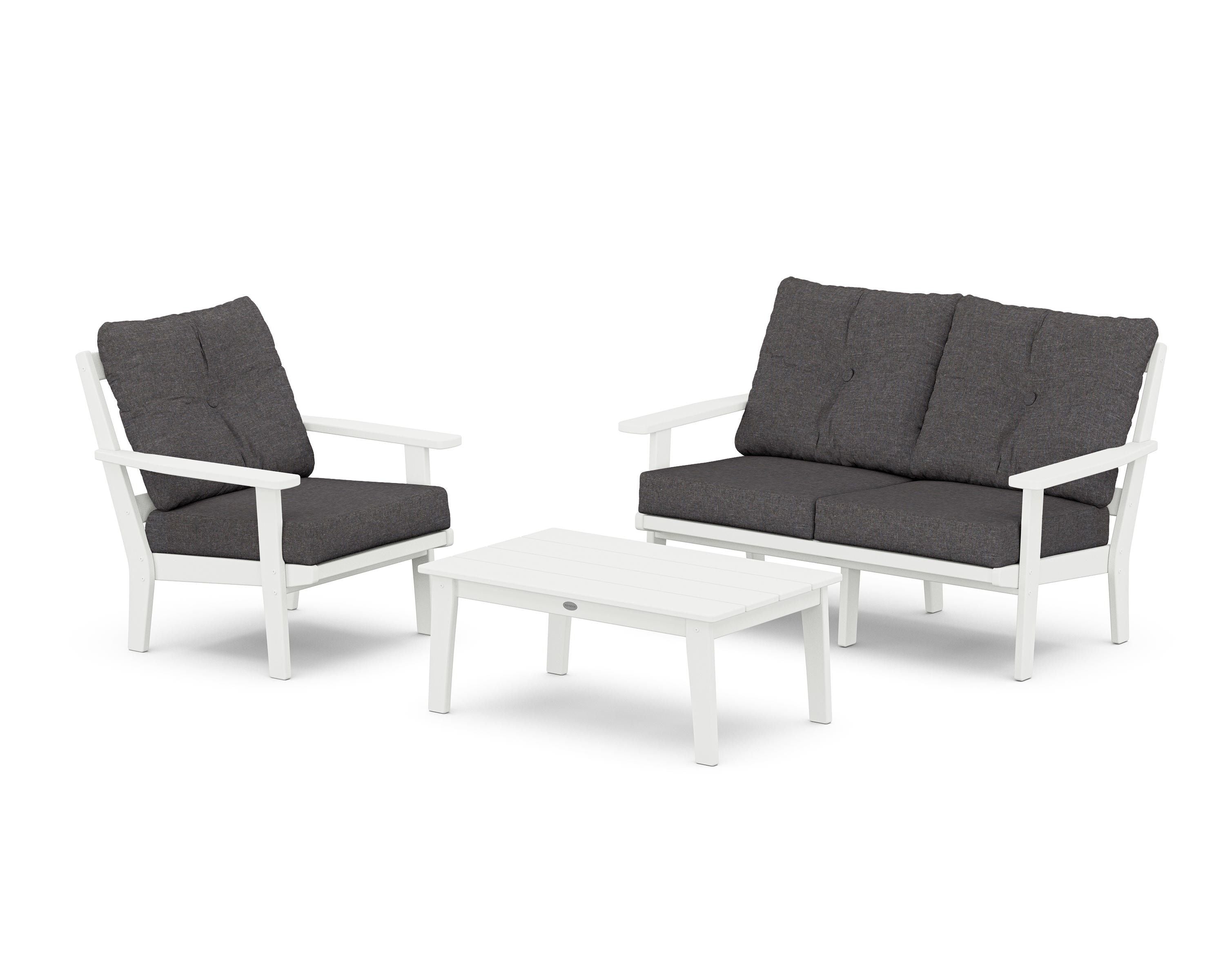 POLYWOOD® Oxford 3-Piece Deep Seating Set with Loveseat in White / Ash Charcoal
