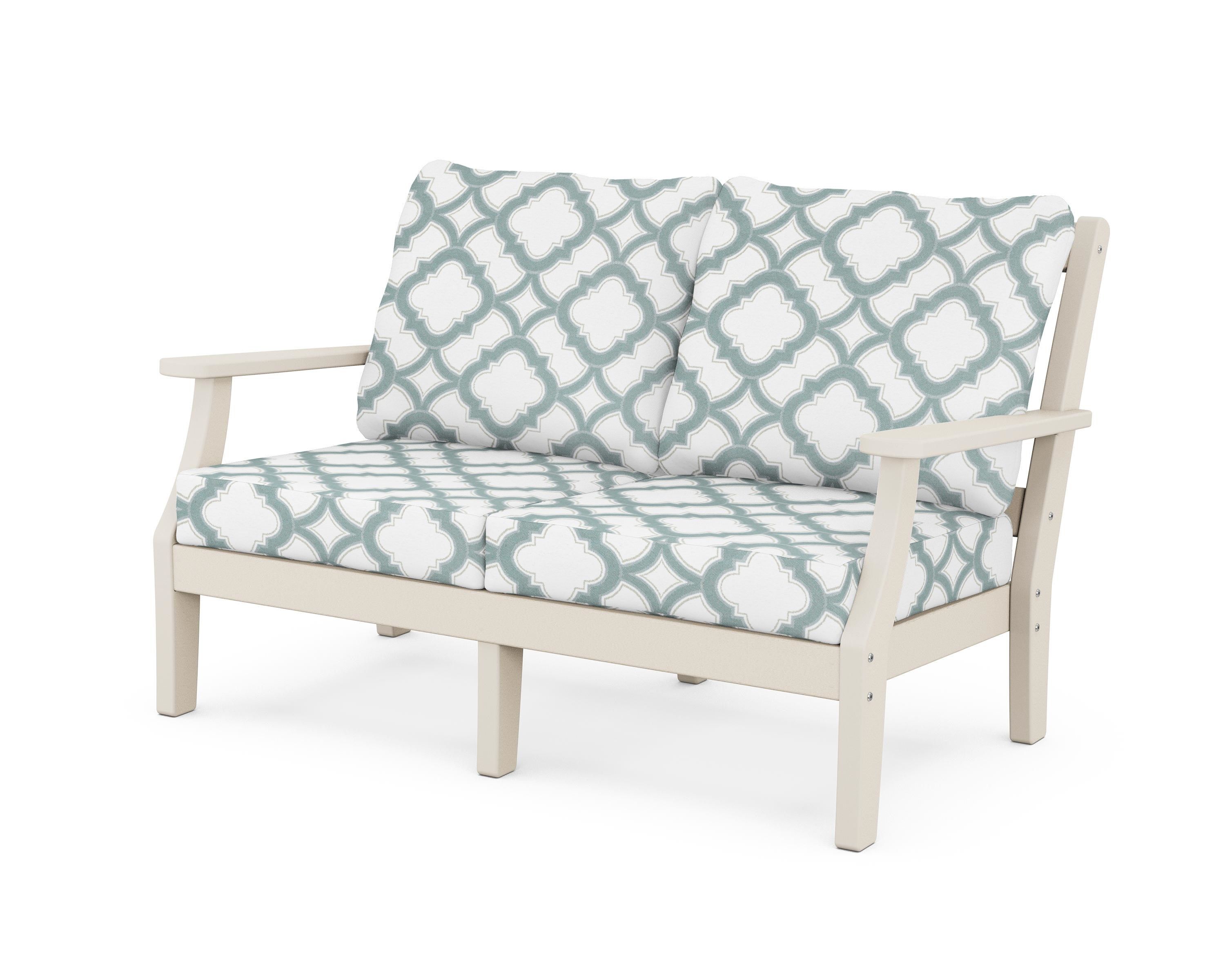 Martha Stewart by POLYWOOD® Chinoiserie Deep Seating Loveseat in Sand / Trellis Glacier Spa