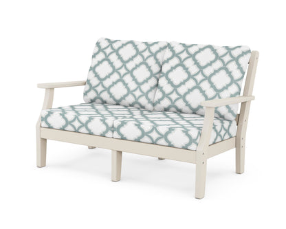 Martha Stewart by POLYWOOD® Chinoiserie Deep Seating Loveseat in Sand / Trellis Glacier Spa