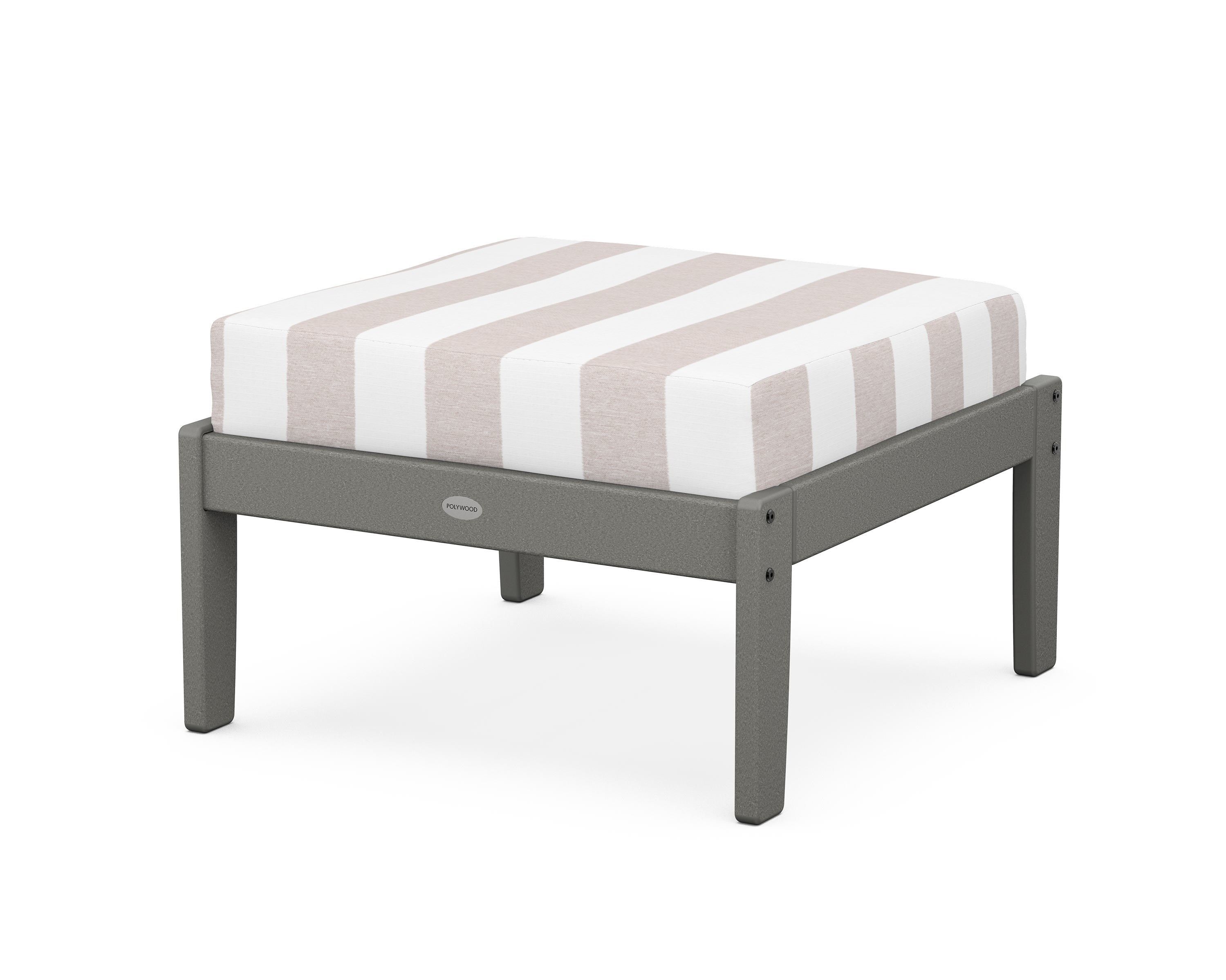 POLYWOOD® Braxton Deep Seating Ottoman in Slate Grey / Cabana Stripe Dune Burlap