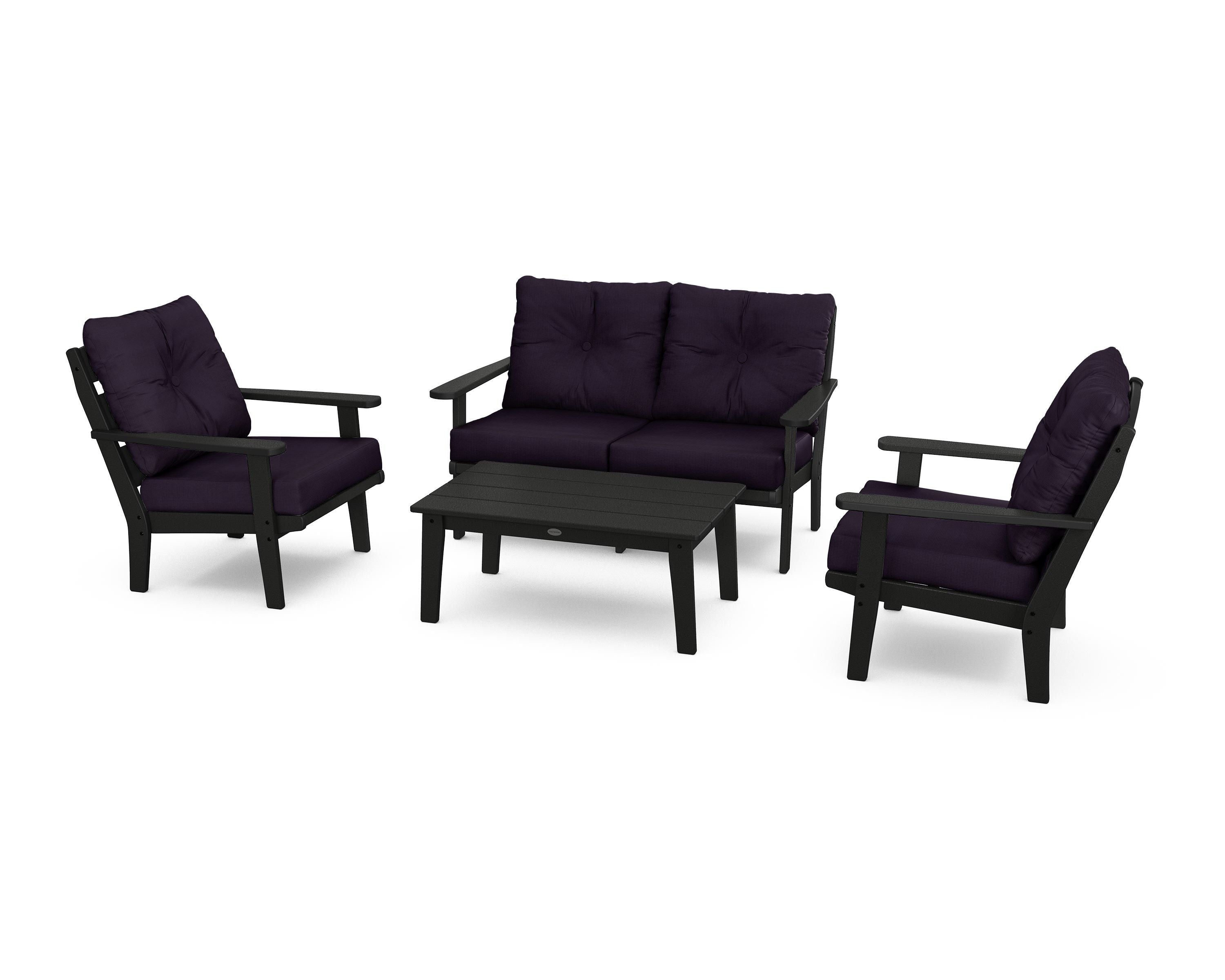 POLYWOOD® Lakeside 4-Piece Deep Seating Set in Black / Navy Linen