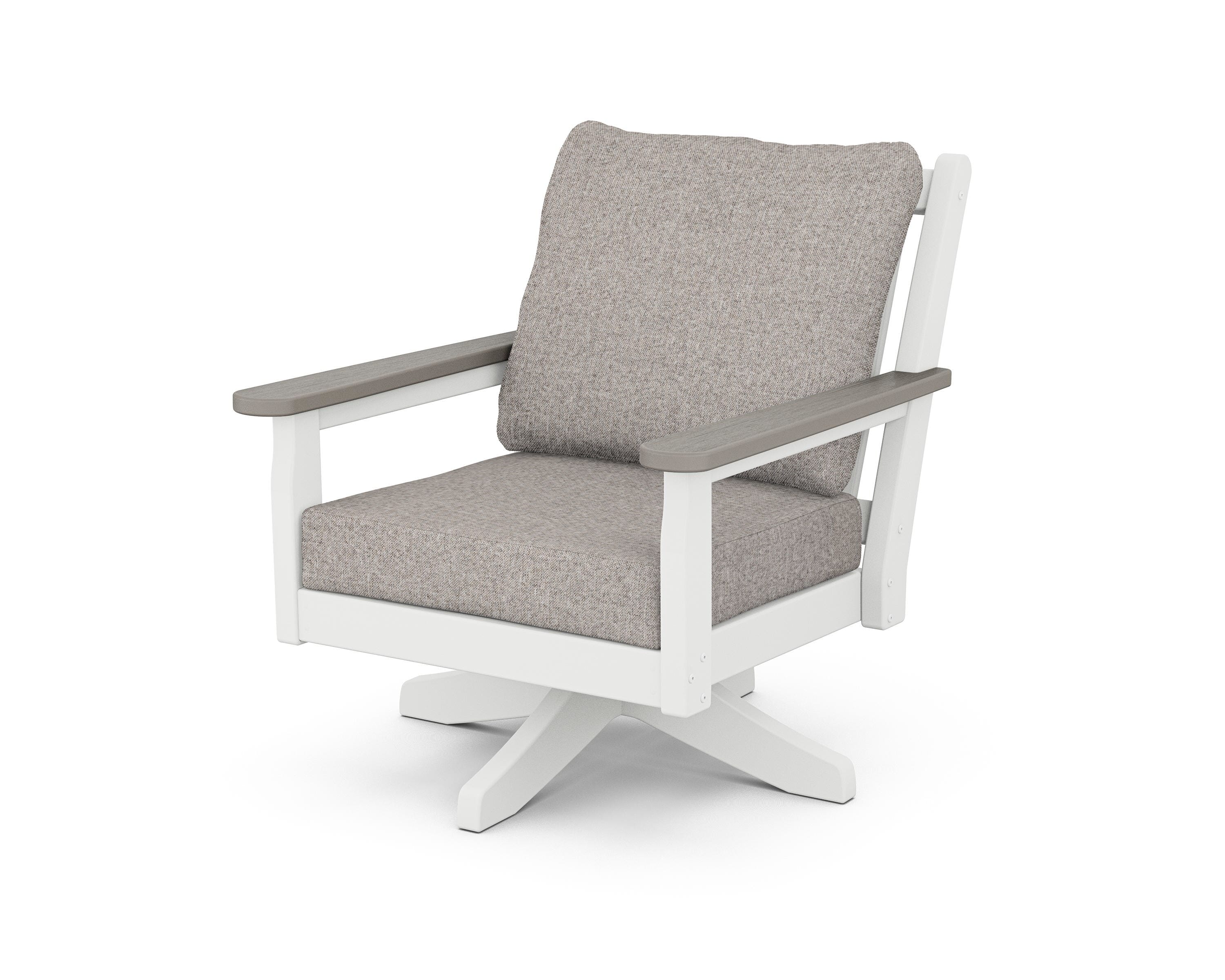 POLYWOOD® Chippendale Deep Seating Swivel Chair in White / Driftwood / Weathered Tweed