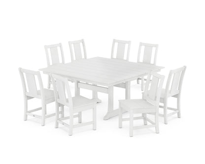 POLYWOOD® Prairie Side Chair 9-Piece Square Farmhouse Dining Set with Trestle Legs in White