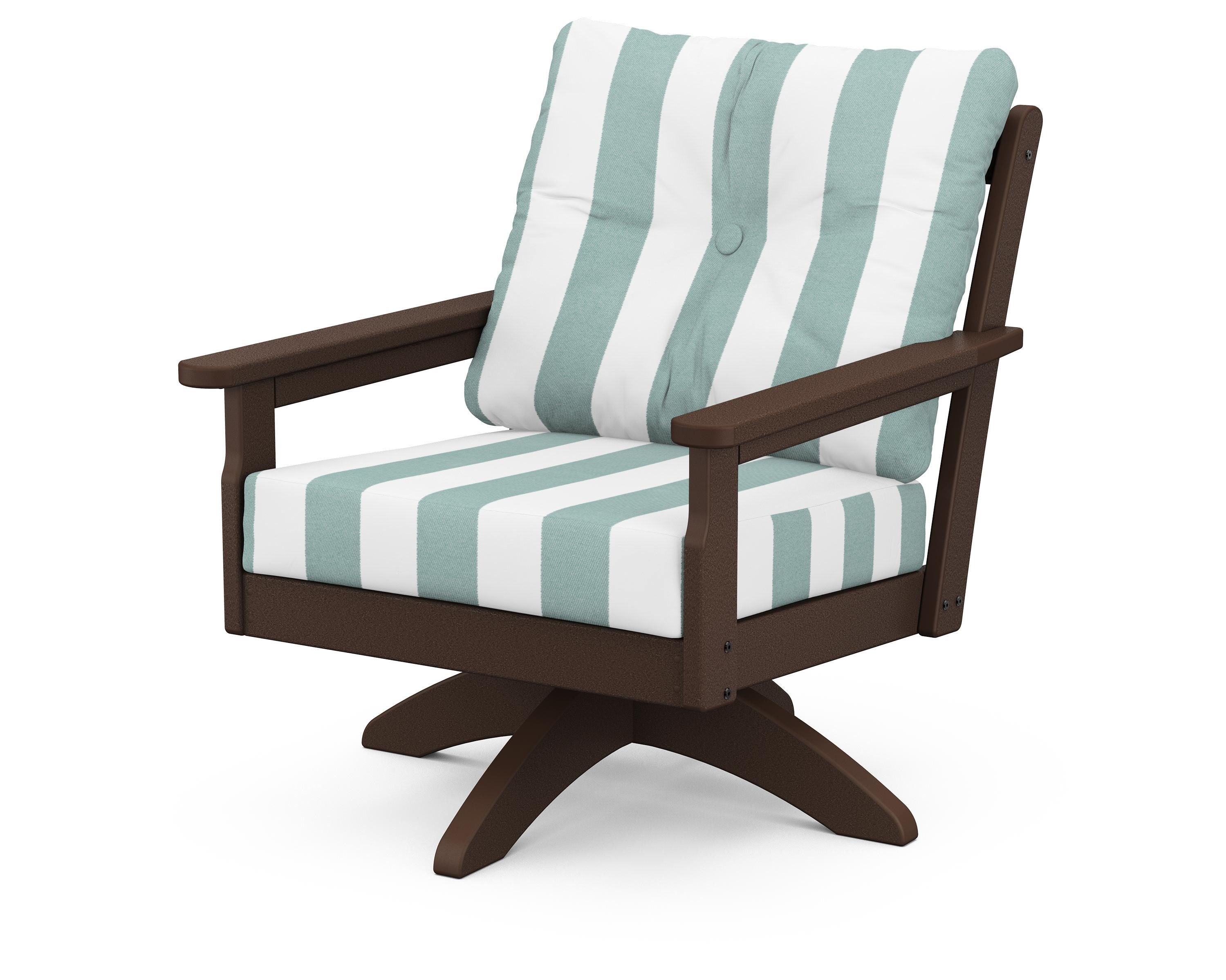 POLYWOOD® Vineyard Deep Seating Swivel Chair in Mahogany / Cabana Stripe Glacier Spa