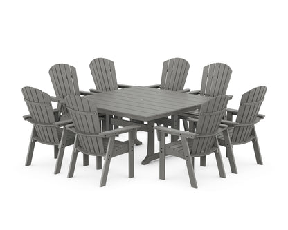 POLYWOOD® Nautical Curveback Adirondack 9-Piece Square Dining Set with Trestle Legs in Slate Grey