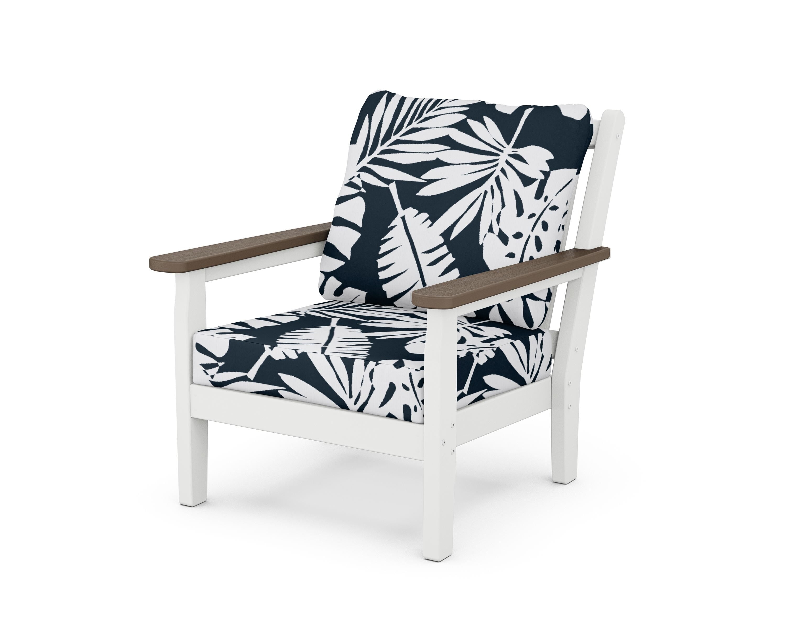 POLYWOOD® Chippendale Deep Seating Chair in White / Kona / Leaf Marine Indigo