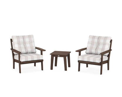 POLYWOOD® Oxford 3-Piece Deep Seating Set in Mahogany / Buffalo Plaid Dune Burlap