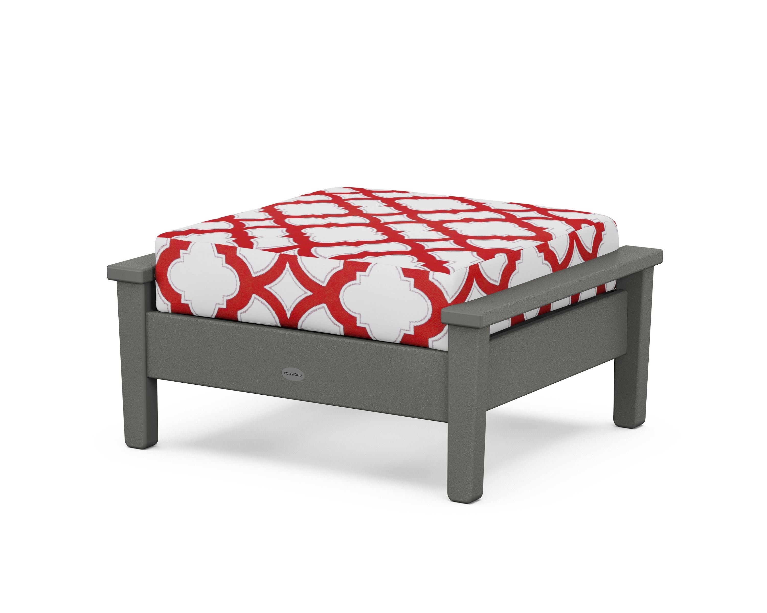 POLYWOOD® Prescott Deep Seating Ottoman in Slate Grey / Trellis Crimson