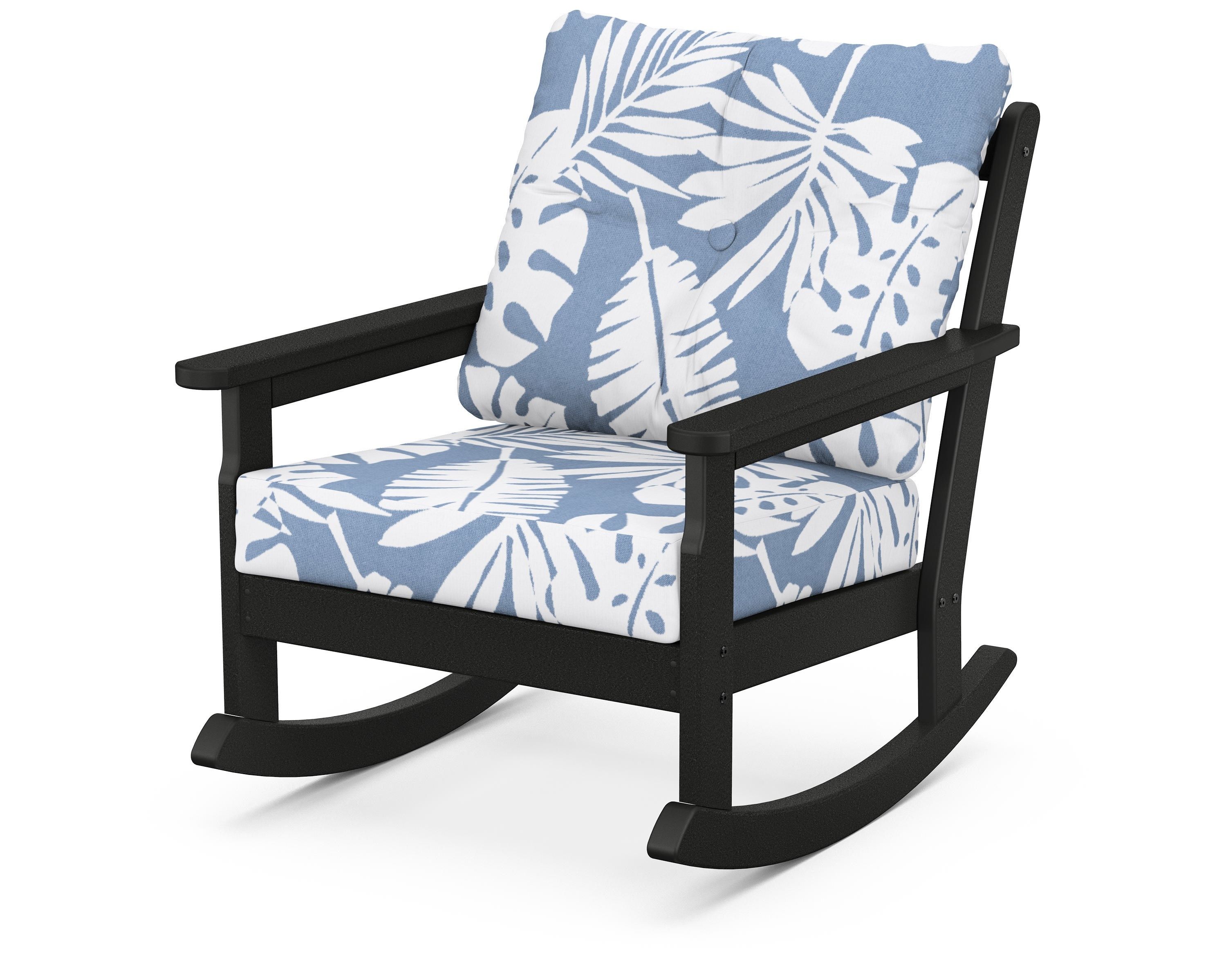 POLYWOOD® Vineyard Deep Seating Rocking Chair in Black / Leaf Sky Blue