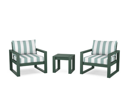 POLYWOOD® EDGE Sectional 3-Piece Deep Seating Set in Green / Cabana Stripe Glacier Spa