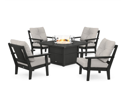POLYWOOD® Prairie 5-Piece Deep Seating Set with Fire Pit Table in Black / Cast Ash