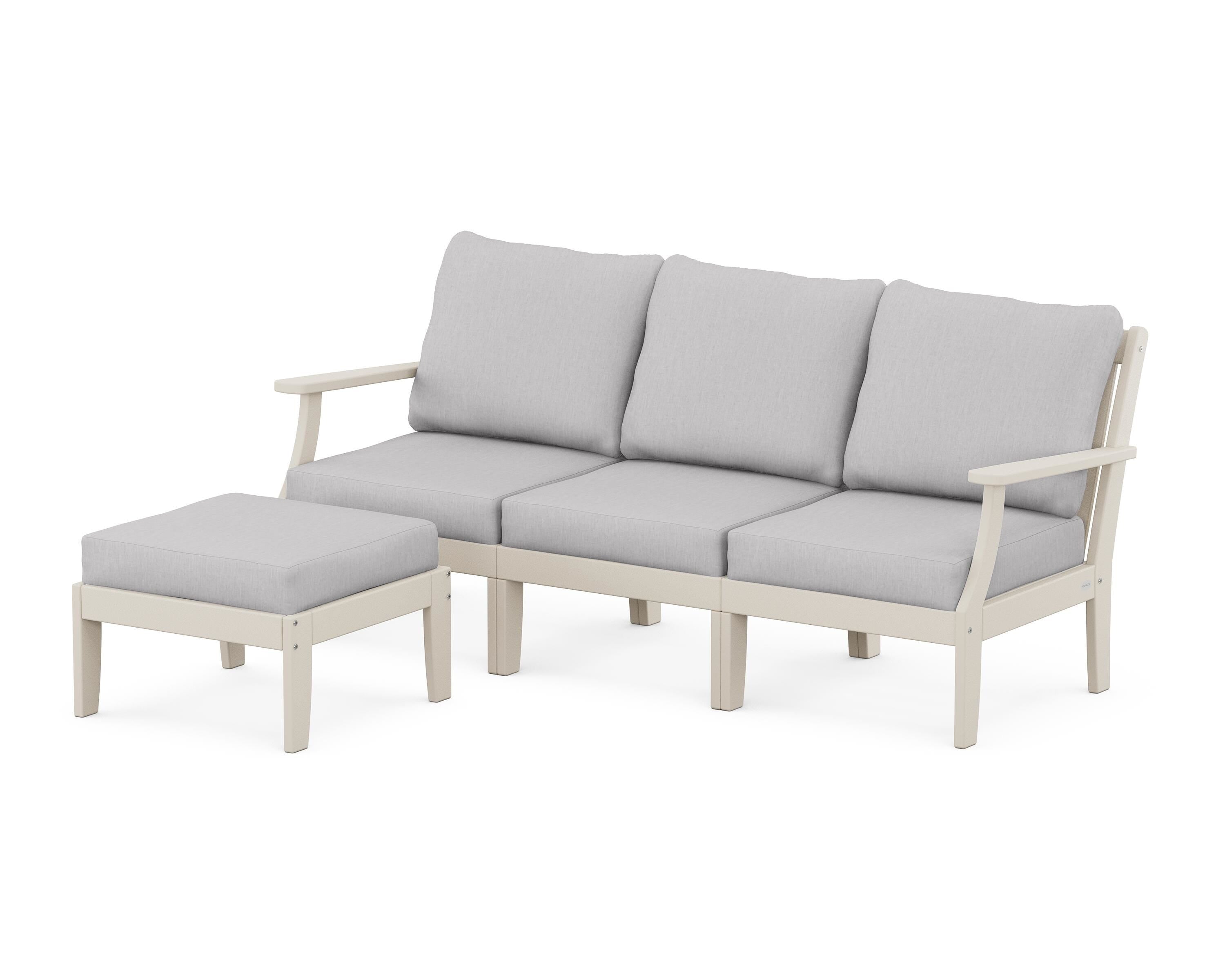 POLYWOOD® Braxton Modular 4-Piece Deep Seating Set with Ottoman in Sand / Granite