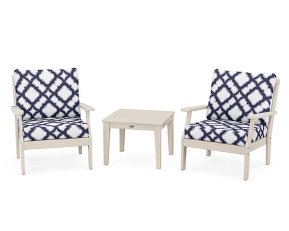 POLYWOOD® Braxton 3-Piece Deep Seating Set in Sand / Trellis Navy