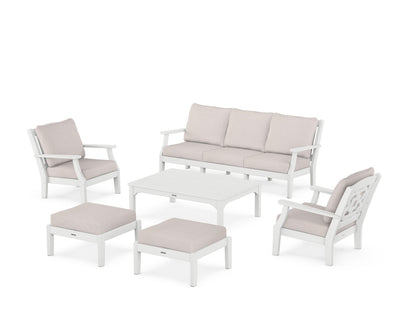 Martha Stewart by POLYWOOD® Chinoiserie 6-Piece Lounge Sofa Set in White / Dune Burlap