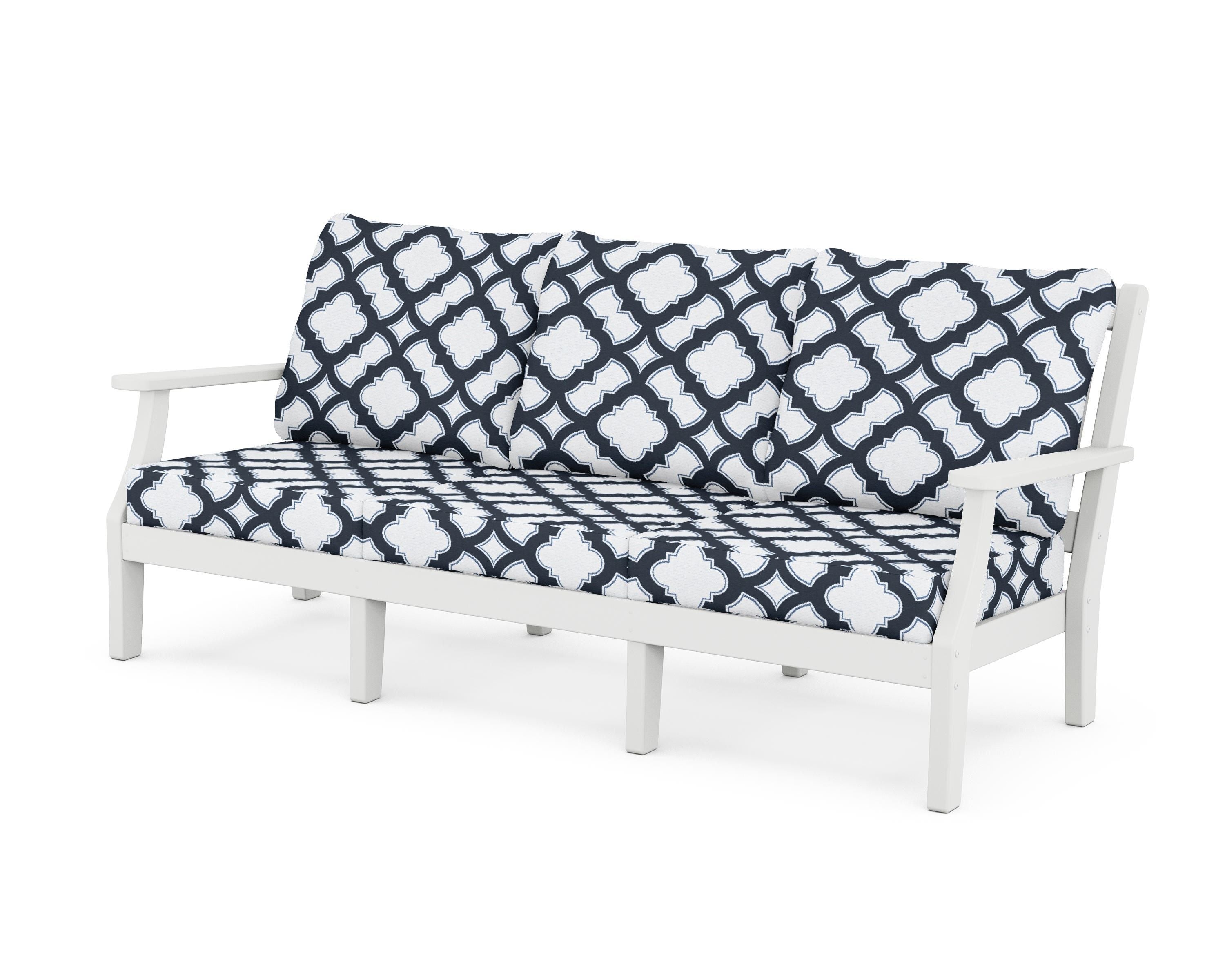 Martha Stewart by POLYWOOD® Chinoiserie Deep Seating Sofa in White / Trellis Marine Indigo
