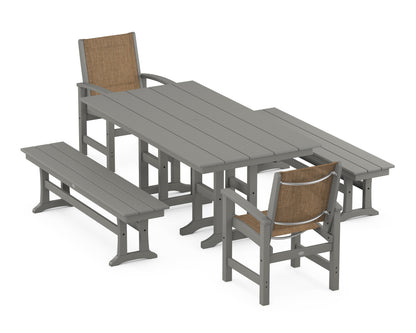 POLYWOOD® Coastal 5-Piece Farmhouse Dining Set in Slate Grey / Burlap Sling