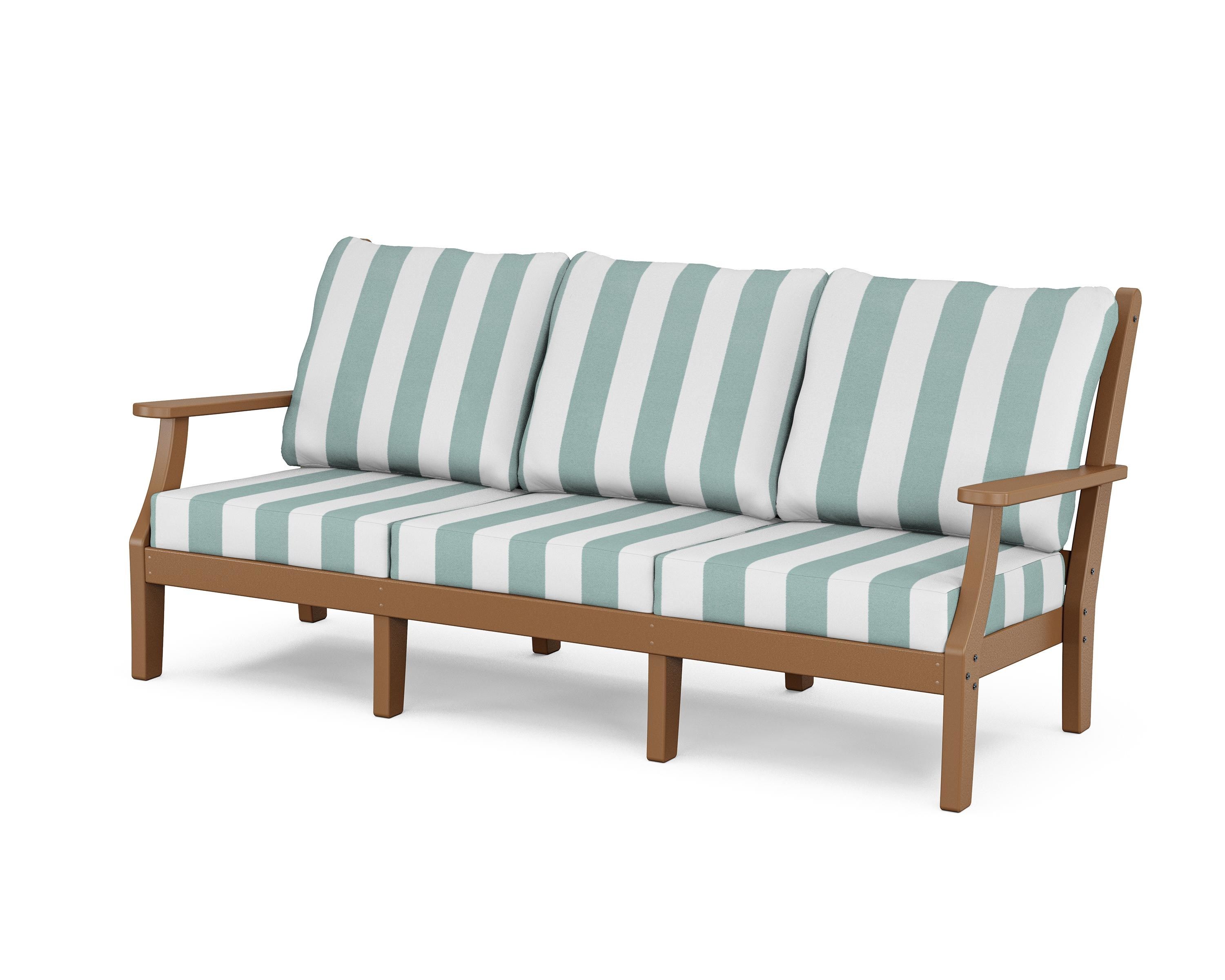 Country Living Wovendale Deep Seating Sofa in Teak / Cabana Stripe Glacier Spa