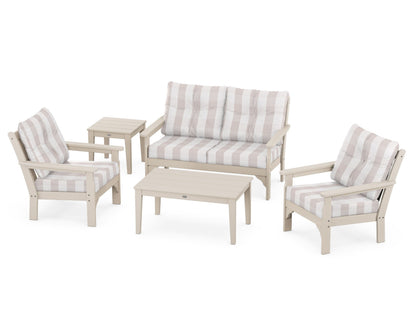 POLYWOOD® Vineyard 5-Piece Deep Seating Set in Sand / Buffalo Plaid Dune Burlap