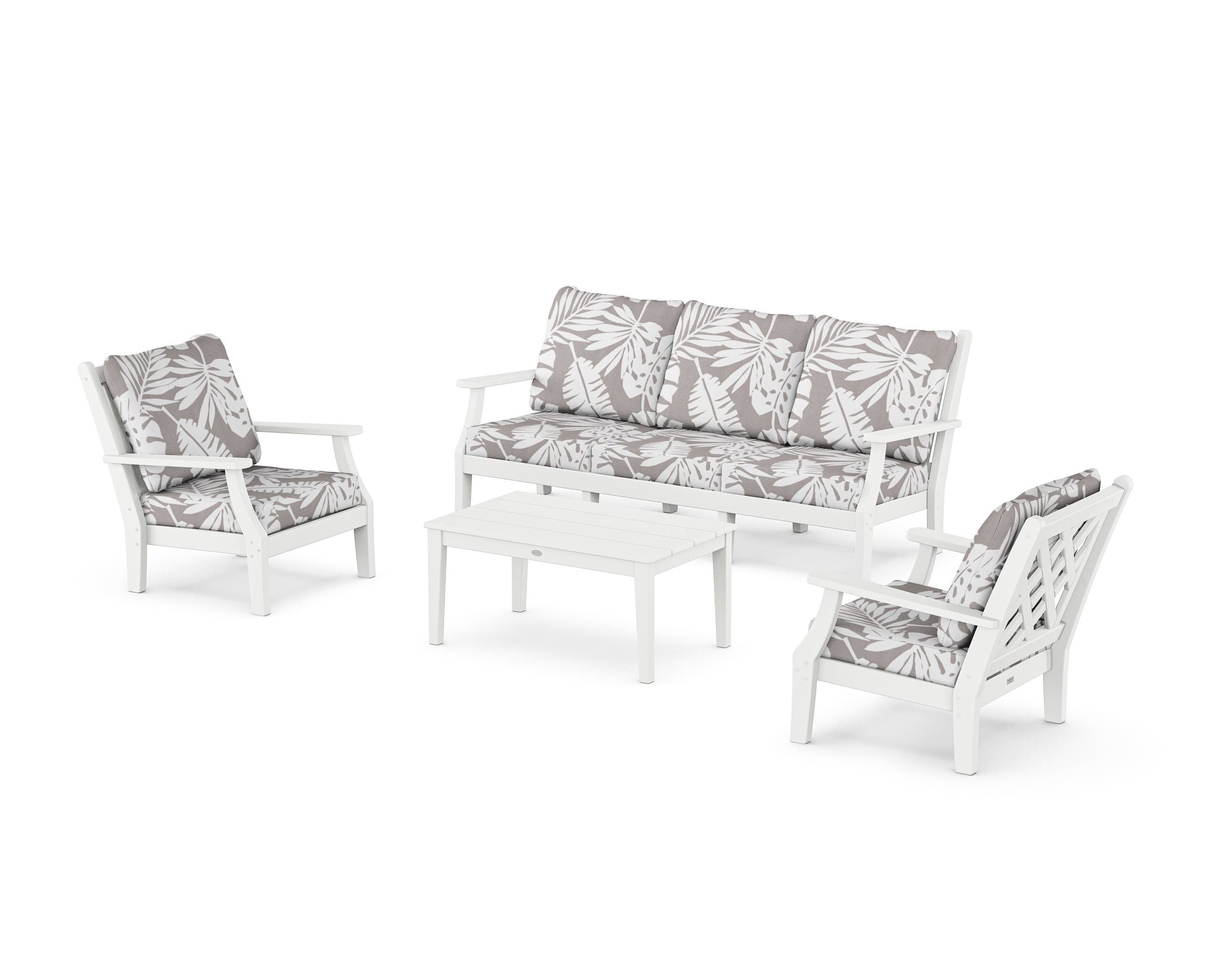 Country Living Wovendale 4-Piece Deep Seating Set with Sofa in White / Leaf Grey Mist