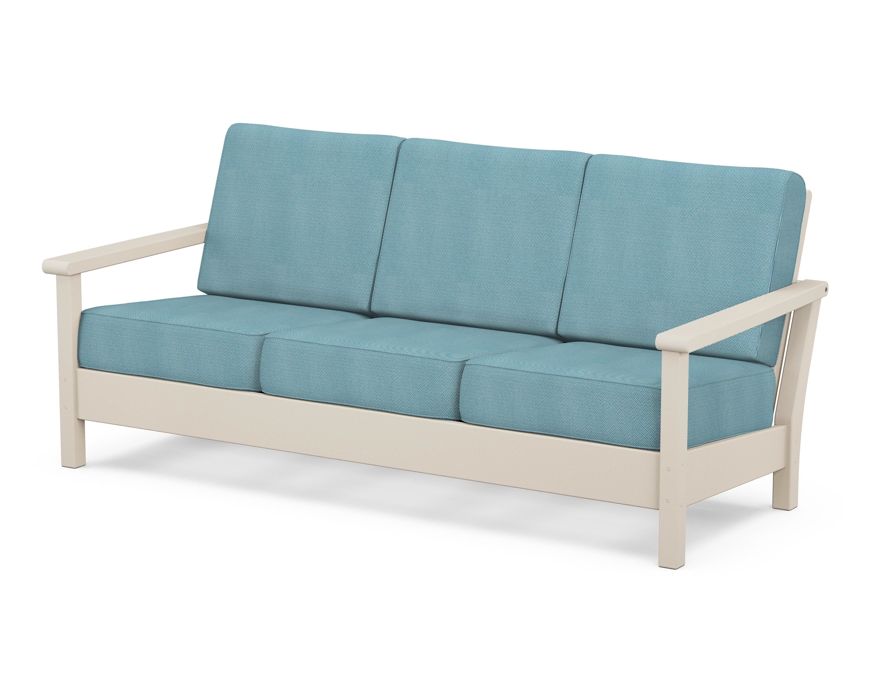 POLYWOOD® Harbour Deep Seating Sofa in Sand / Lattice Sky Blue