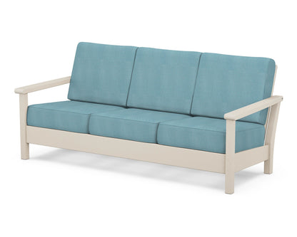 POLYWOOD® Harbour Deep Seating Sofa in Sand / Lattice Sky Blue