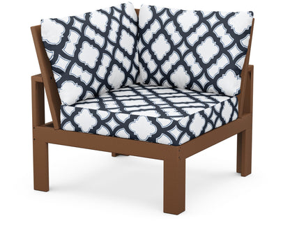 Unbranded Modular Corner Chair in Teak / Trellis Marine Indigo