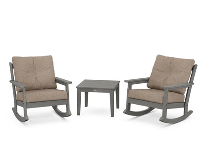 POLYWOOD® Vineyard 3-Piece Deep Seating Rocker Set in Slate Grey / Spiced Burlap
