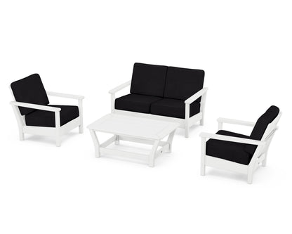 POLYWOOD® Harbour 4-Piece Deep Seating Set in White / Midnight Linen
