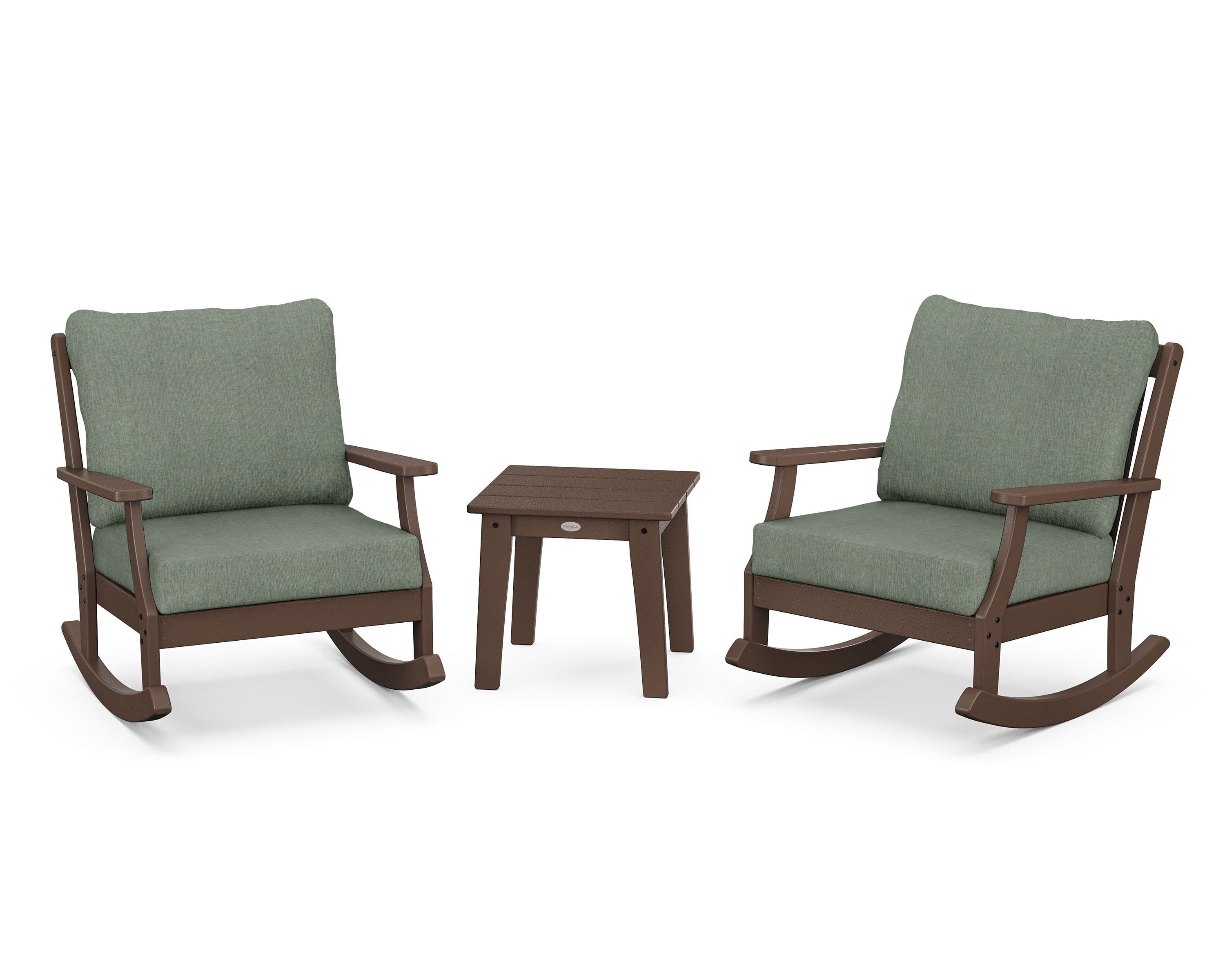 POLYWOOD® Braxton 3-Piece Deep Seating Rocker Set in Mahogany / Cast Sage