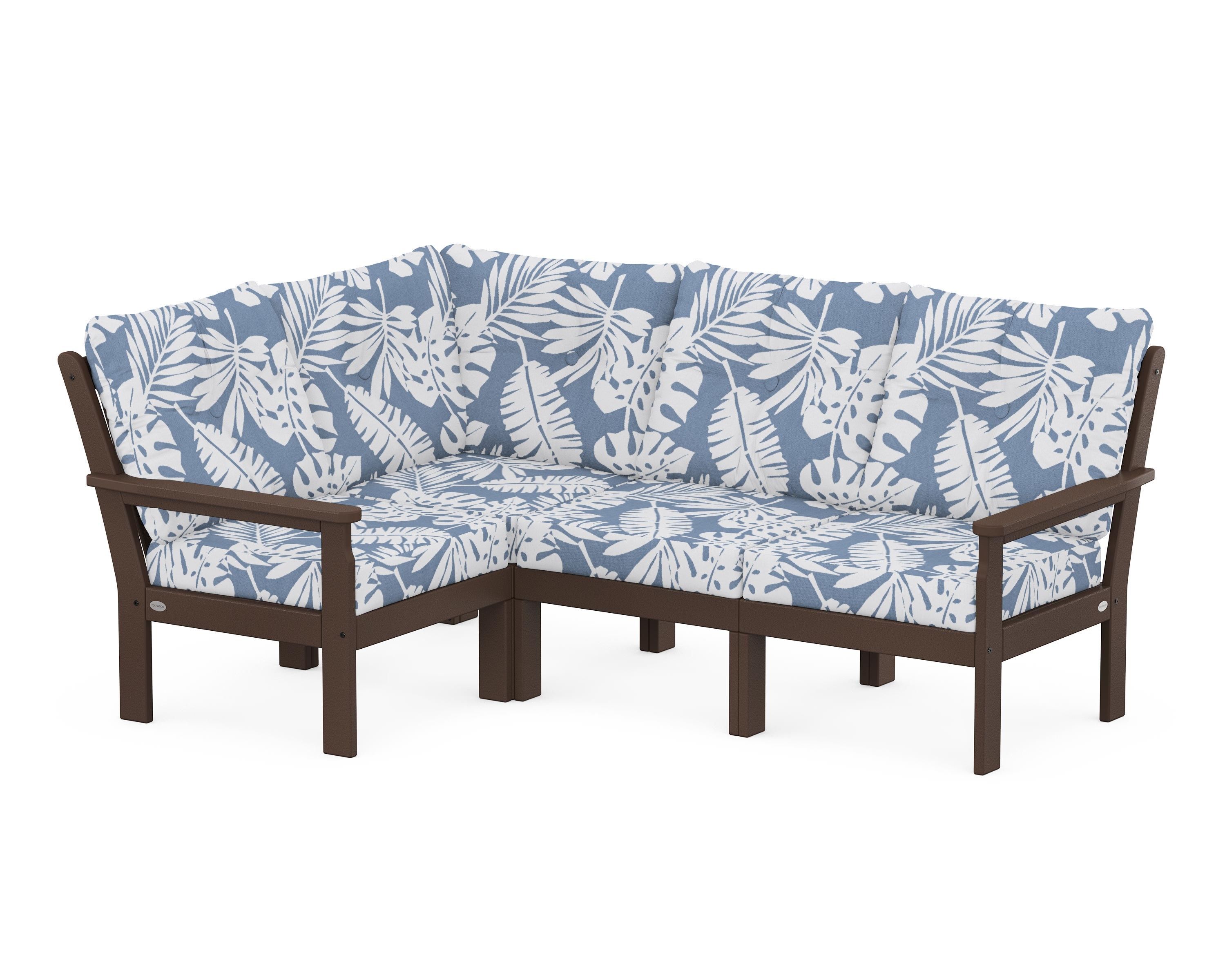 POLYWOOD® Vineyard 4-Piece Sectional in Mahogany / Leaf Sky Blue