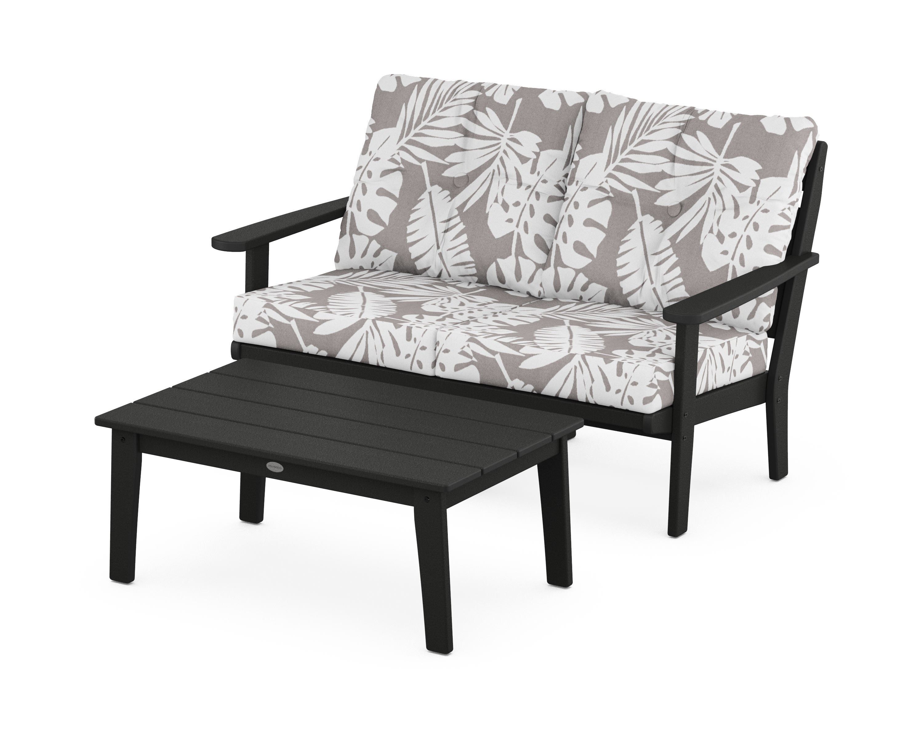 POLYWOOD® Lakeside 2-Piece Lounge Loveseat Set in Black / Leaf Grey Mist
