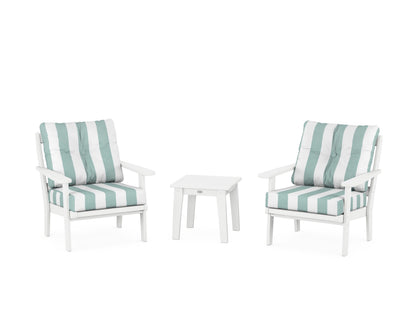 POLYWOOD® Mission 3-Piece Deep Seating Set in White / Cabana Stripe Glacier Spa