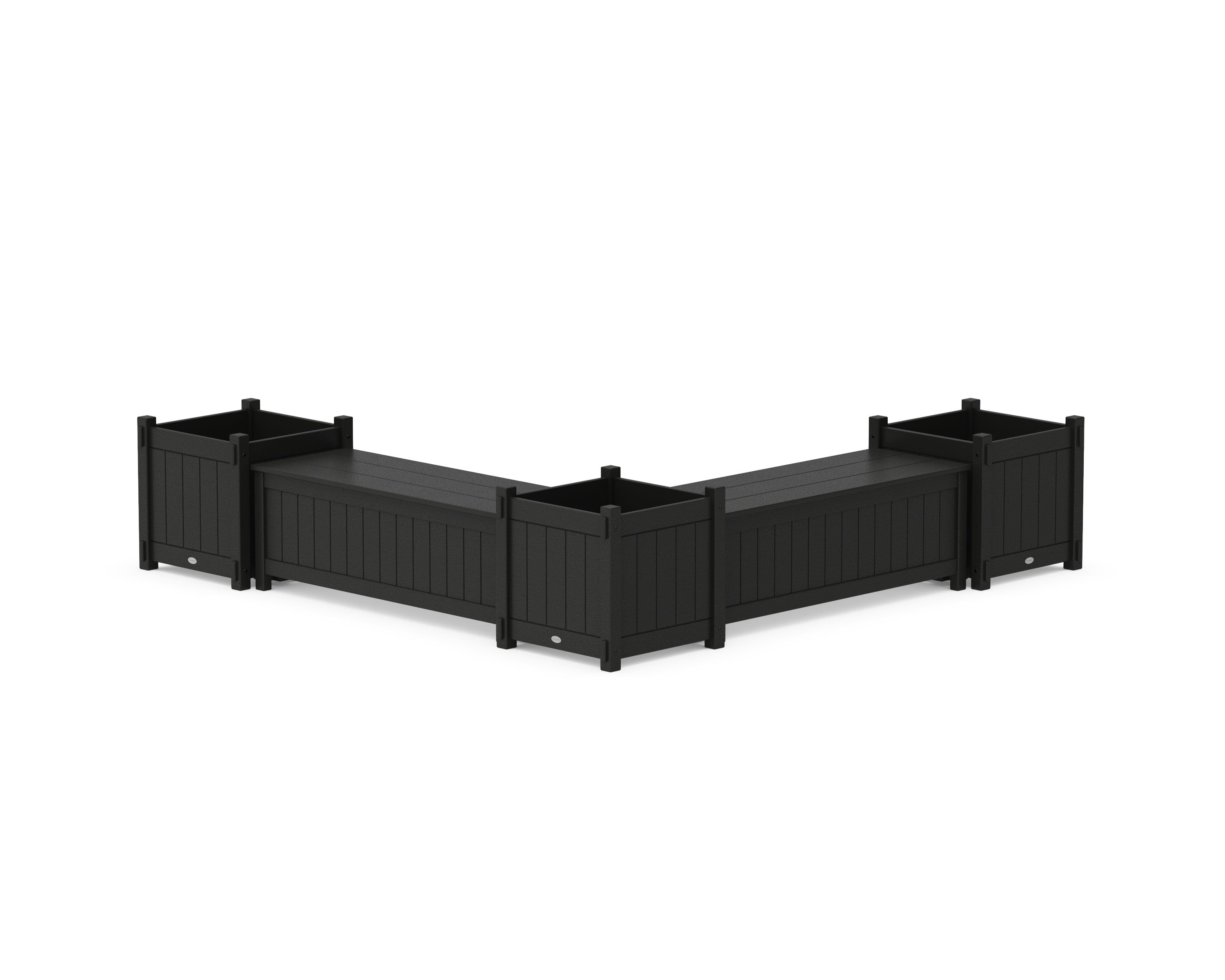 POLYWOOD® 48" Vineyard L- Shaped Planter Storage Bench Corner Set- Large in Black