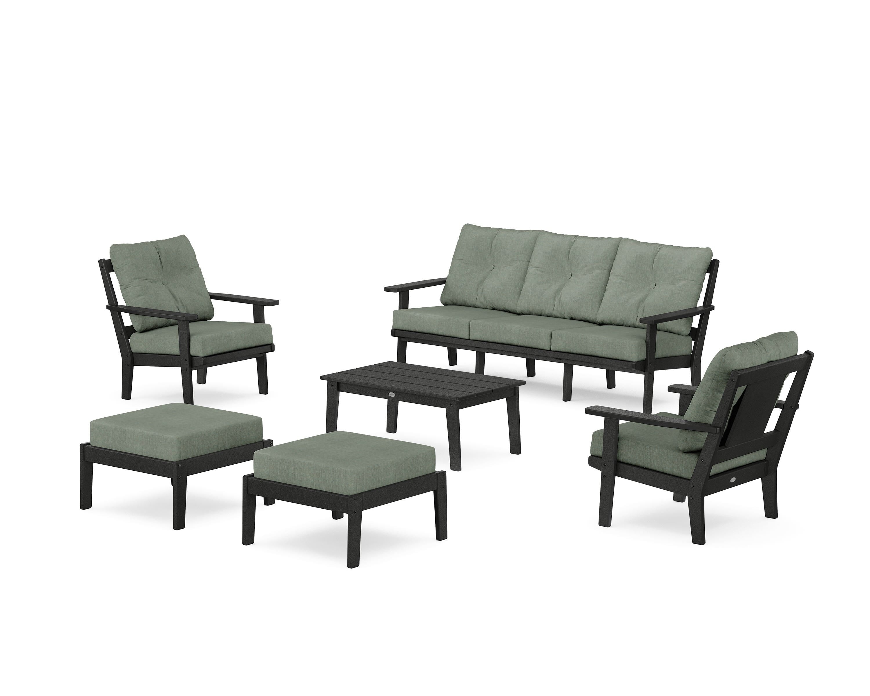 POLYWOOD® Prairie 6-Piece Lounge Sofa Set in Black / Cast Sage