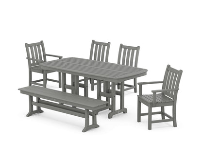 POLYWOOD® Traditional Garden 6-Piece Dining Set with Bench in Slate Grey