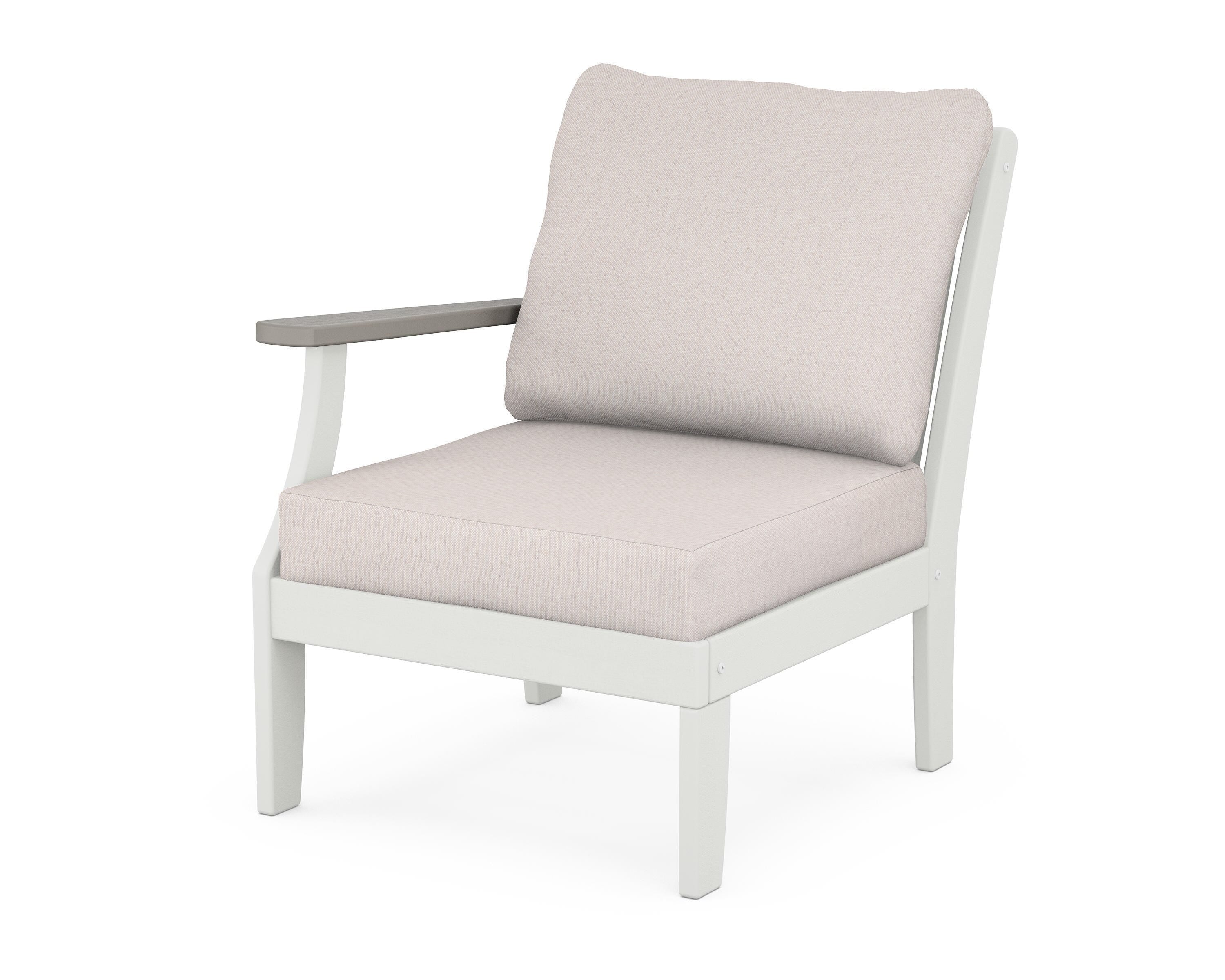 POLYWOOD® Braxton Modular Left Arm Chair in White / Driftwood / Dune Burlap