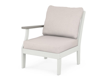 POLYWOOD® Braxton Modular Left Arm Chair in White / Driftwood / Dune Burlap