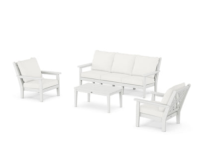 POLYWOOD® Chippendale 4-Piece Deep Seating Set with Sofa in White / Natural Linen