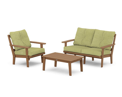 POLYWOOD® Prairie 3-Piece Deep Seating Set with Loveseat in Teak / Chartreuse Boucle
