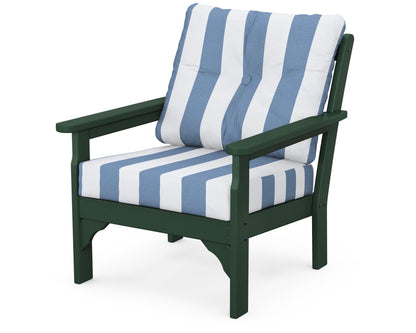 POLYWOOD® Vineyard Deep Seating Chair in Green / Cabana Stripe Sky Blue