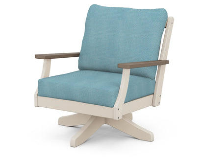POLYWOOD® Braxton Deep Seating Swivel Chair in Sand / Kona / Lattice Sky Blue