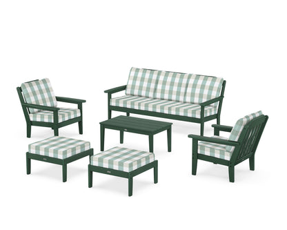 Country Living Cottage 6-Piece Lounge Sofa Set in Green / Buffalo Plaid Glacier Spa
