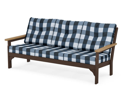 POLYWOOD® Vineyard Deep Seating Sofa in Mahogany / Natural / Buffalo Plaid Marine Indigo