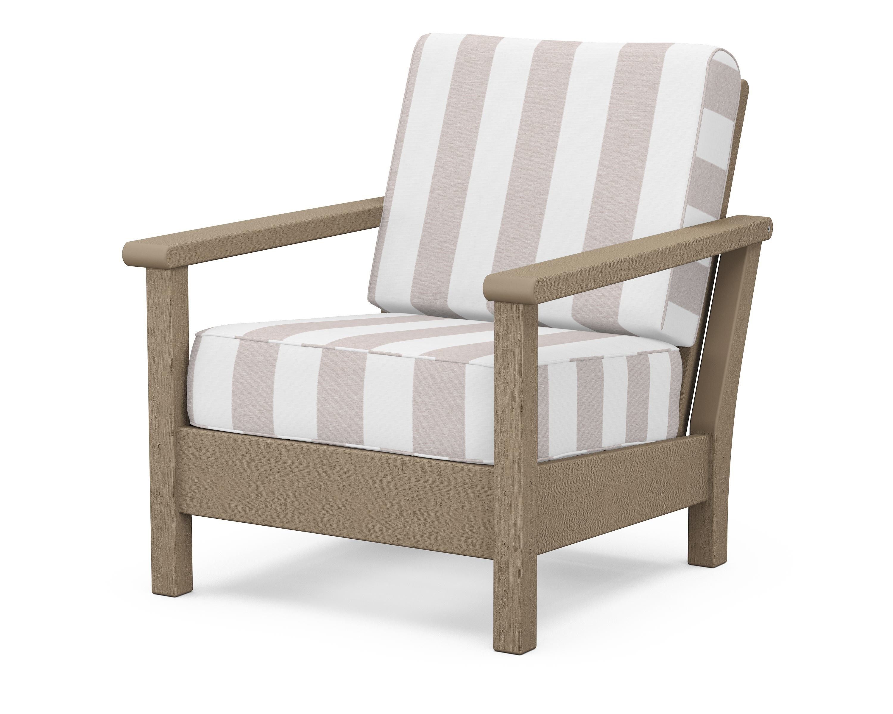 POLYWOOD® Harbour Deep Seating Chair in Vintage Sahara / Cabana Stripe Dune Burlap