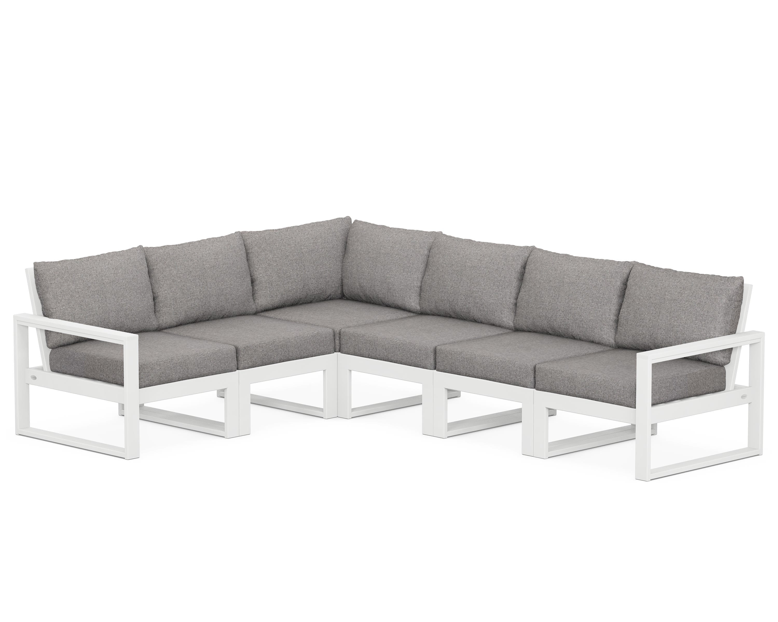 POLYWOOD® EDGE 6-Piece Modular Deep Seating Set in White / Grey Mist